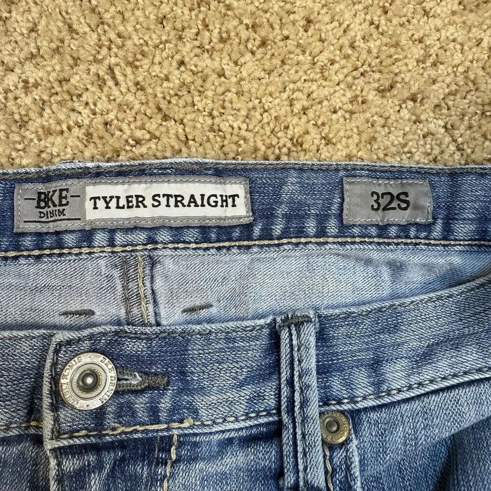 BKE Mens Jeans Tyler Straight Leg Blue Short 32S Tarasenko 2 wash